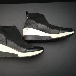 Michael Kors Ladies Size 6.5 Black & White Wedge Pull On Style Sock Booties